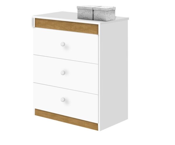 COMODA CATATAU DE MADERA DE MDPMDF 3 CAJONES BLANCO/ JEQUITIBA / 761