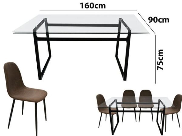 JUEGO COMEDOR VIDRIO (1+4 SILLAS) REF:DT901-2+DC801