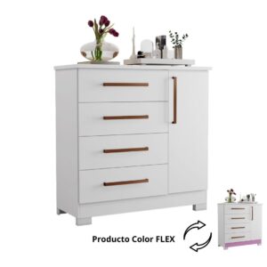 COMODA CAJONERA 4C1P NT5185 129.BLANCO/ROSA FLEX 108X108X45 CM