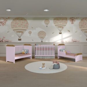 CUNA SOFA MINI CAMA 3 ETAPAS LARA ROSADO/MADERA