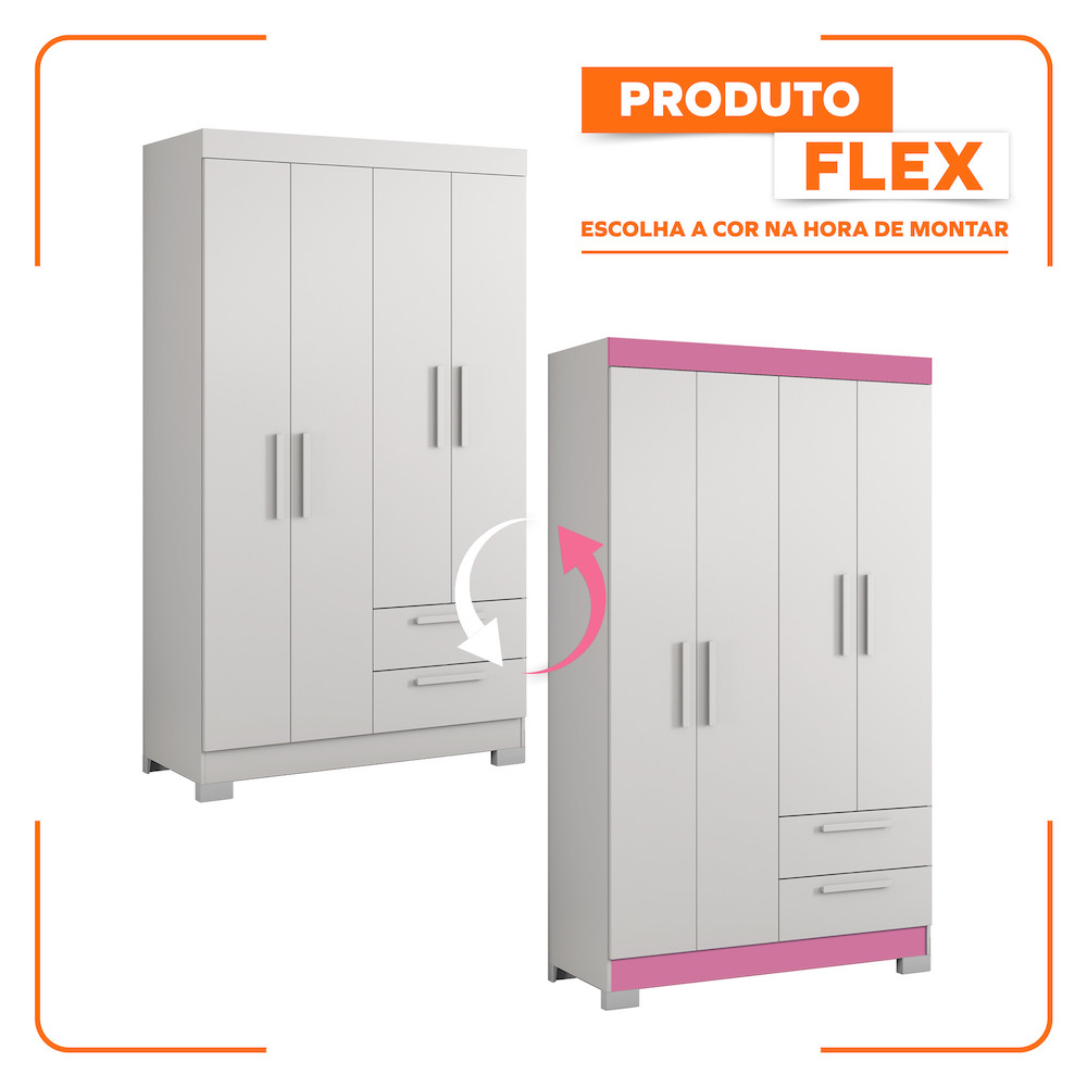 ROPERO OLI 4 PUERTAS 2 CAJONES NT5005 BLANCO/ROSA FLEX 187X108X45 CM - Image 3